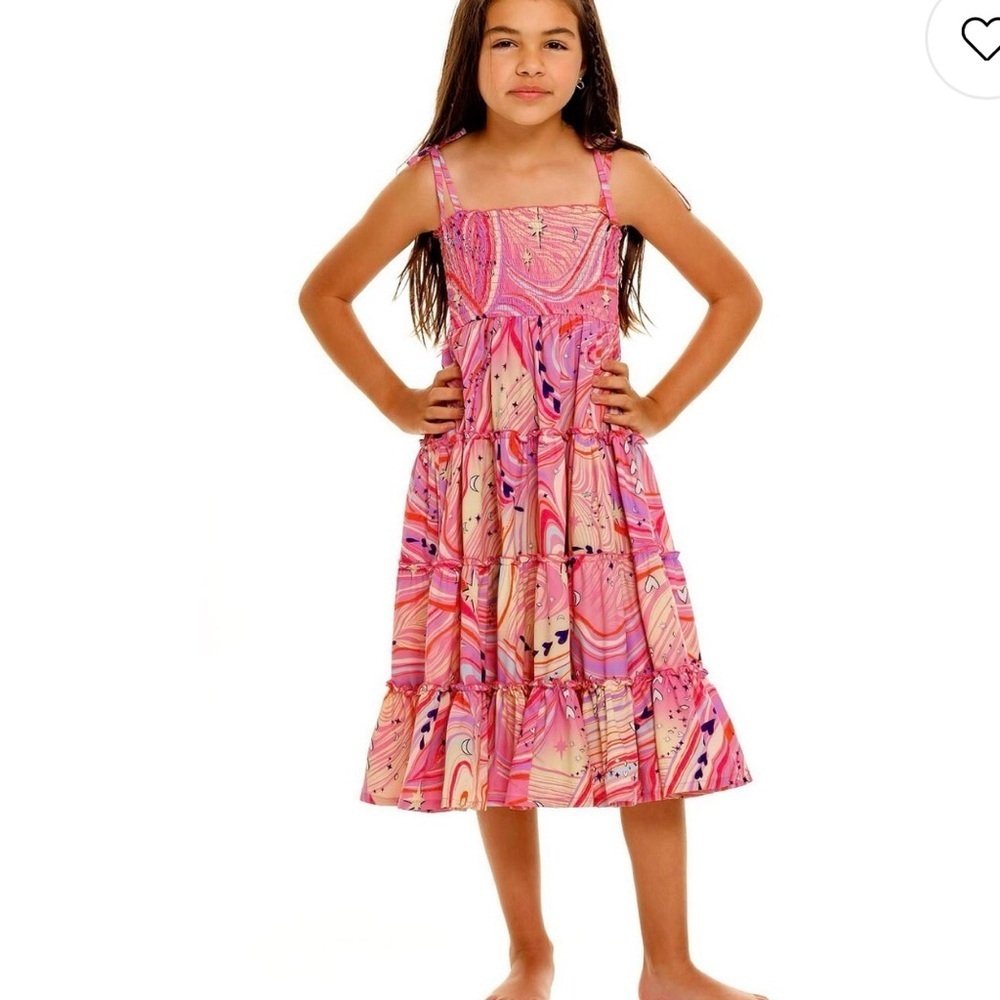 Agua Bendita Malika Smocked Sun Dress in Pink Multicolor Girls Size 4